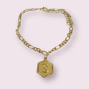 Gold Plated Hexagon Ankle Bracelet Initial S Charm Anklet Bracelet NWT